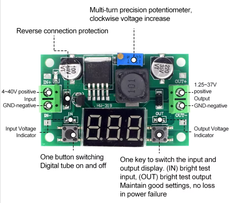 Step Down voeding spanningsregelaar met display